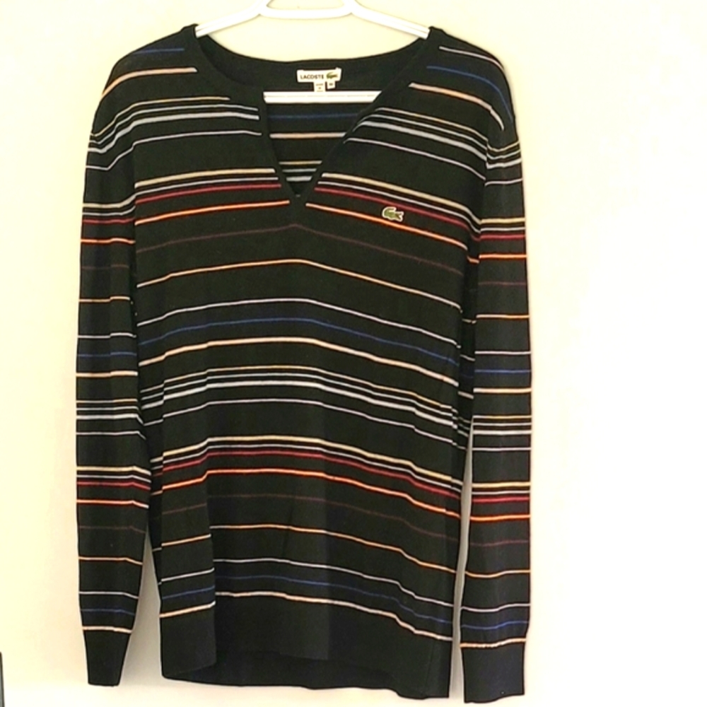 Lacoste Women's Pure New Wool Pull-Over Striped Sweater Size 46